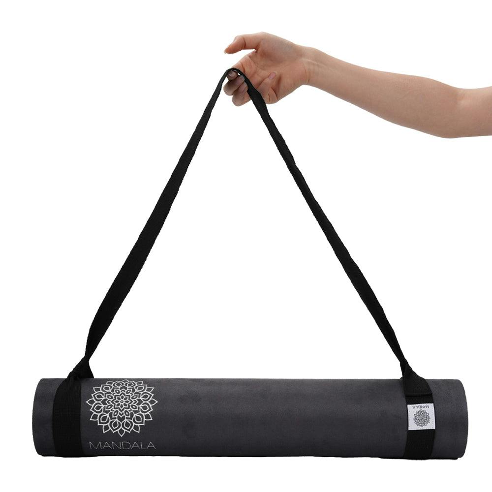 Mandala Yoga Mat Premium Bundle, Includes Yoga Mat 188cm H x 61cm W, Yoga Strap & Steel Hydration Bottle - Black