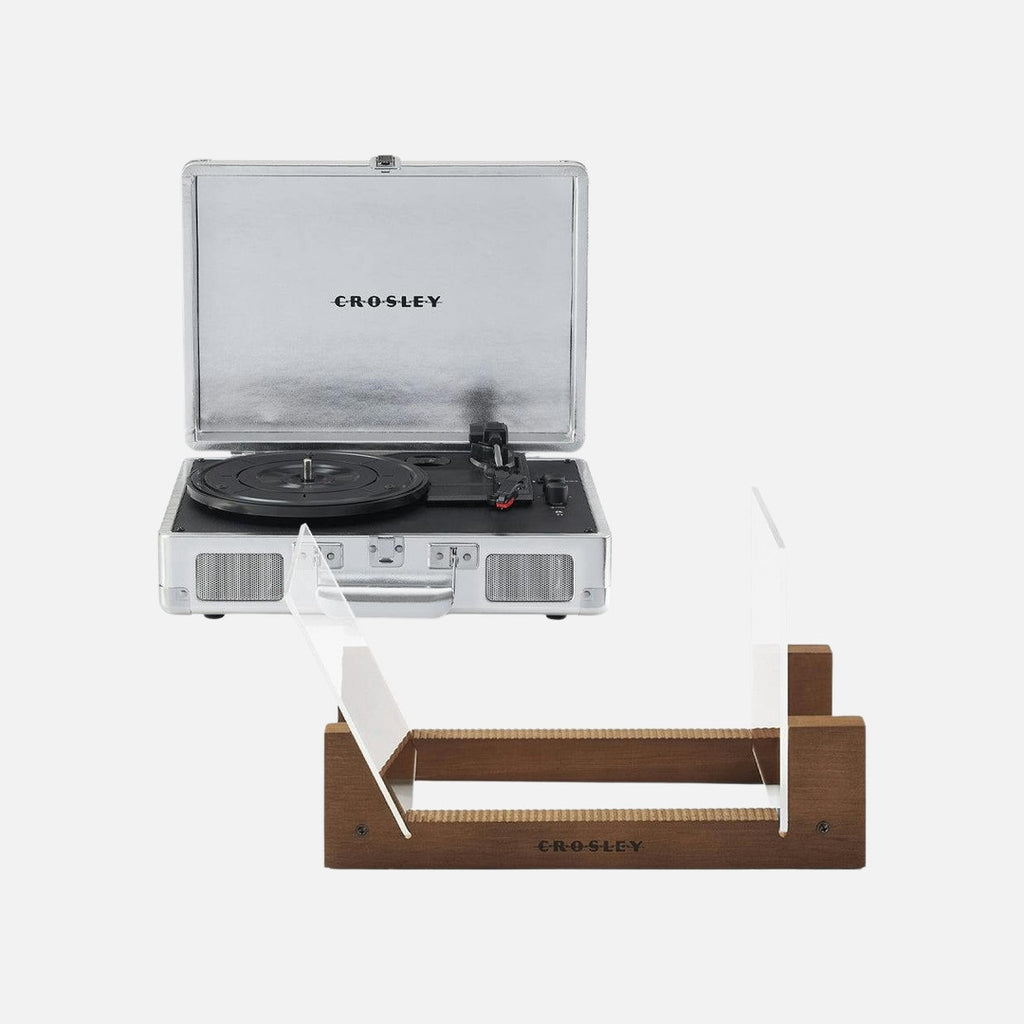 Crosley Cruiser Bluetooth Portable Turntable - Silver + Bundled Crosley Record Storage Display Stand