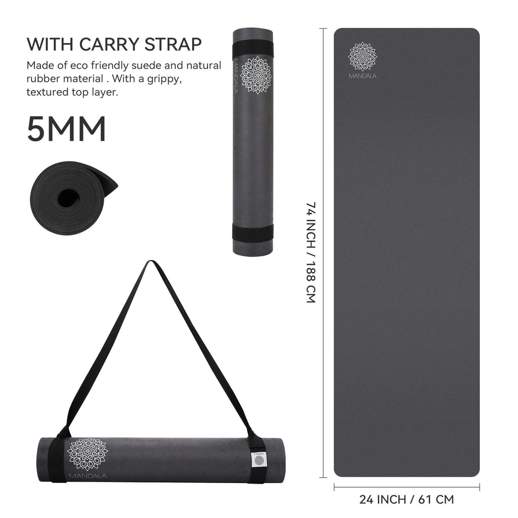 Mandala Yoga Mat Premium Bundle, Includes Yoga Mat 188cm H x 61cm W, Yoga Strap & Steel Hydration Bottle - Black