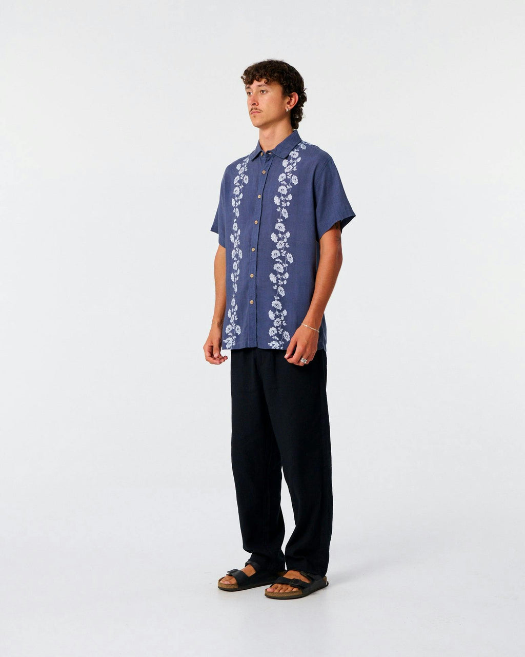Peace Floral Shirt - Worker Blue
