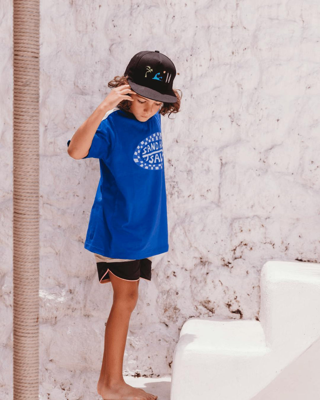 Sand + Salt Kids Blue Checker Tee