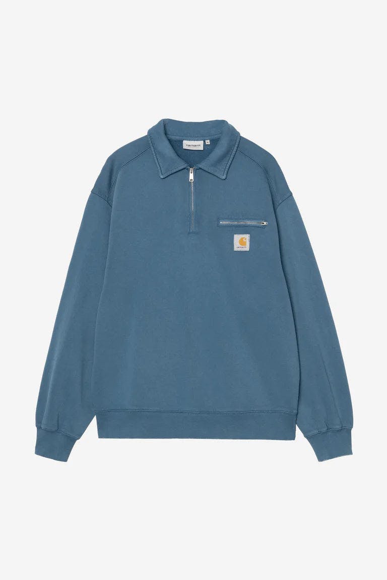 Carhartt WIP Half Zip Detroit Sweat in Blue River Stone Wash