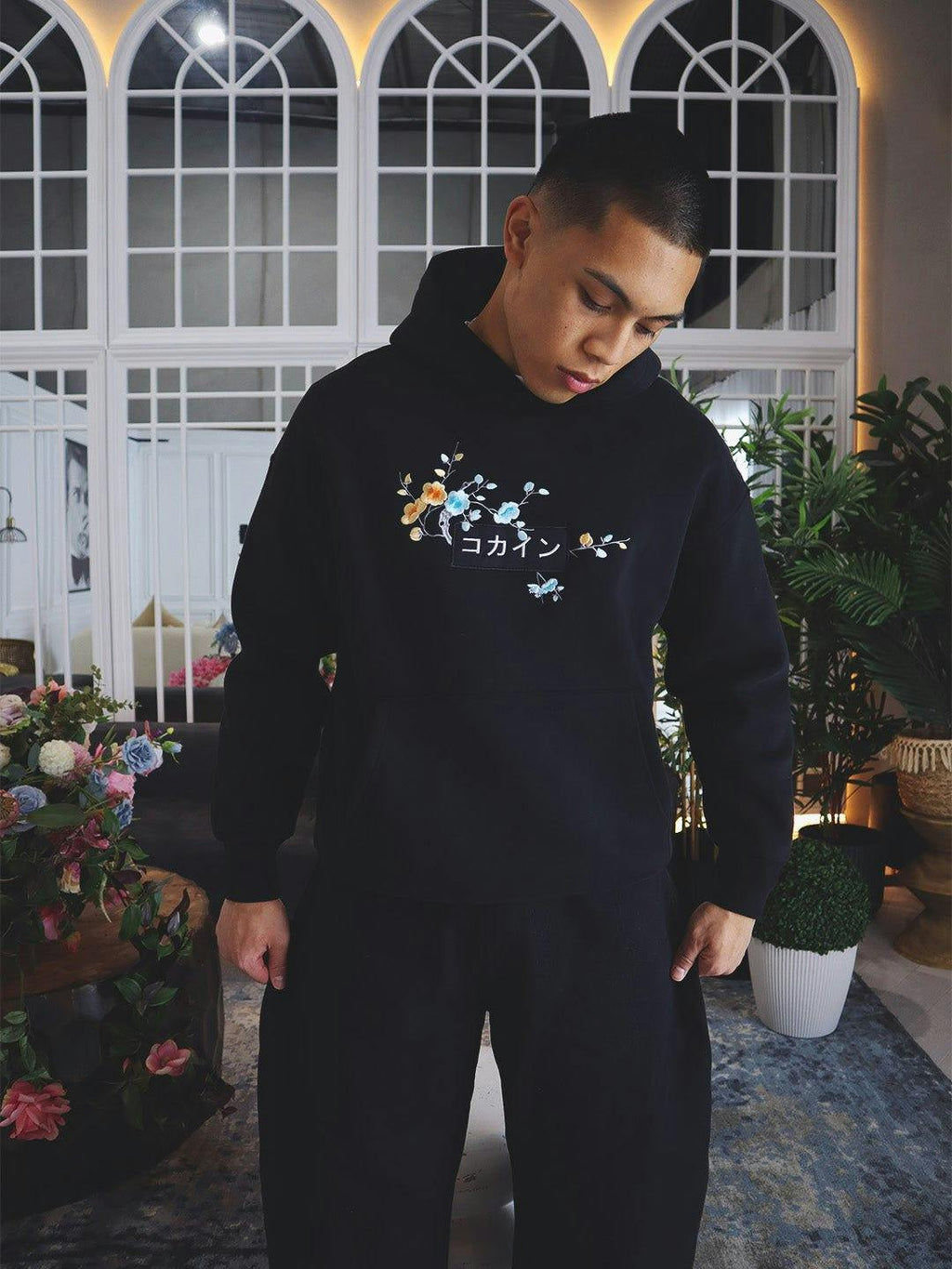 Black / Blue & Orange Blossom //// Hoodie
