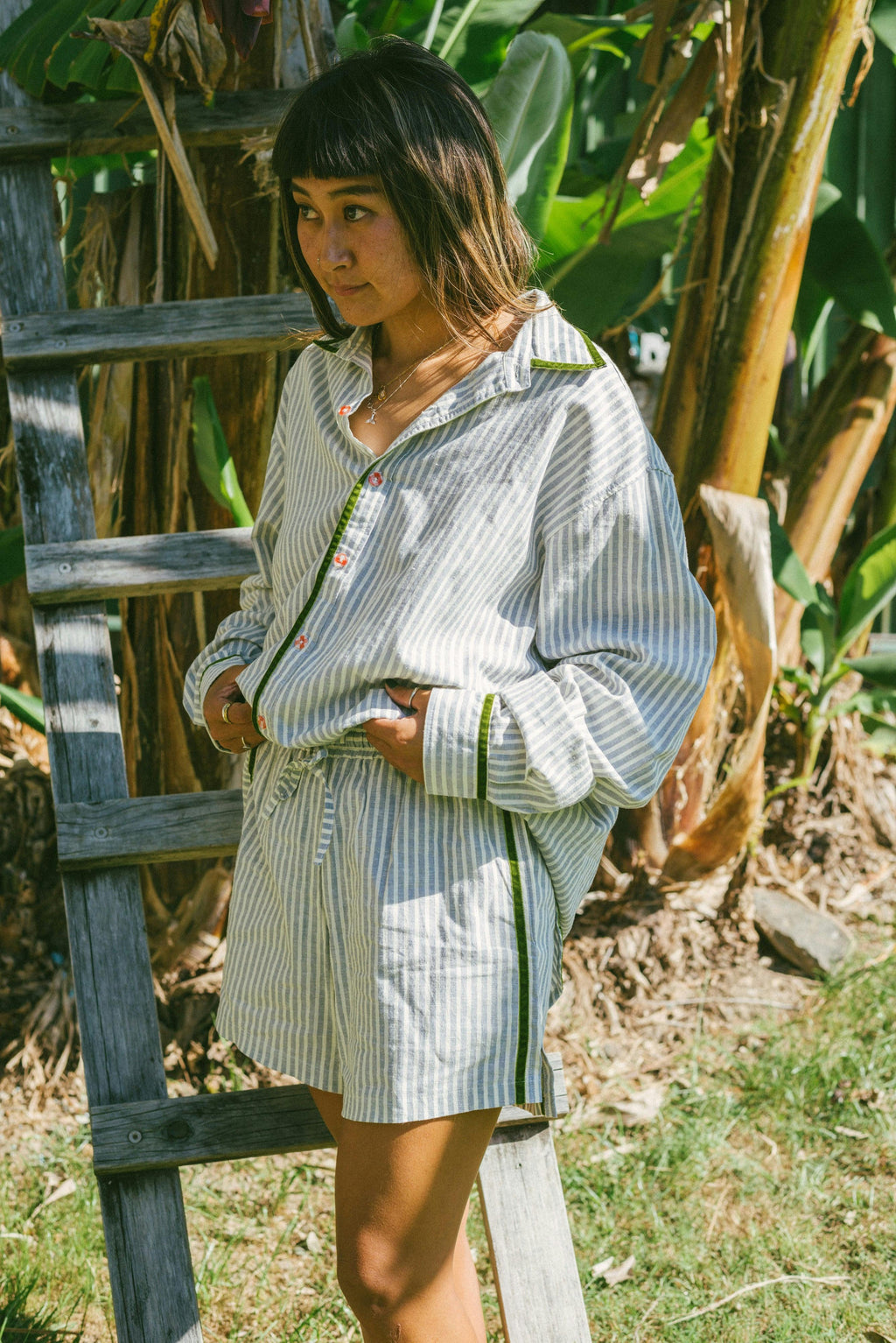 Bundle 2 pcs PJ Shirt & Shorts in Blue Stripe & Velvet