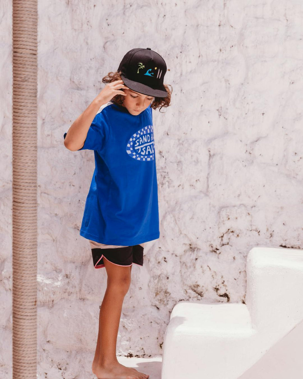 Sand + Salt Kids Blue Checker Tee