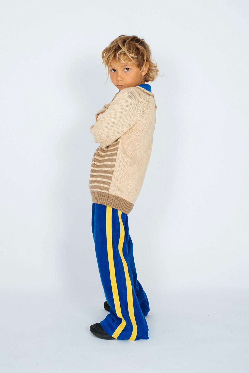 Mini Terry Pant in Cobalt and Yellow Canvas Stripe
