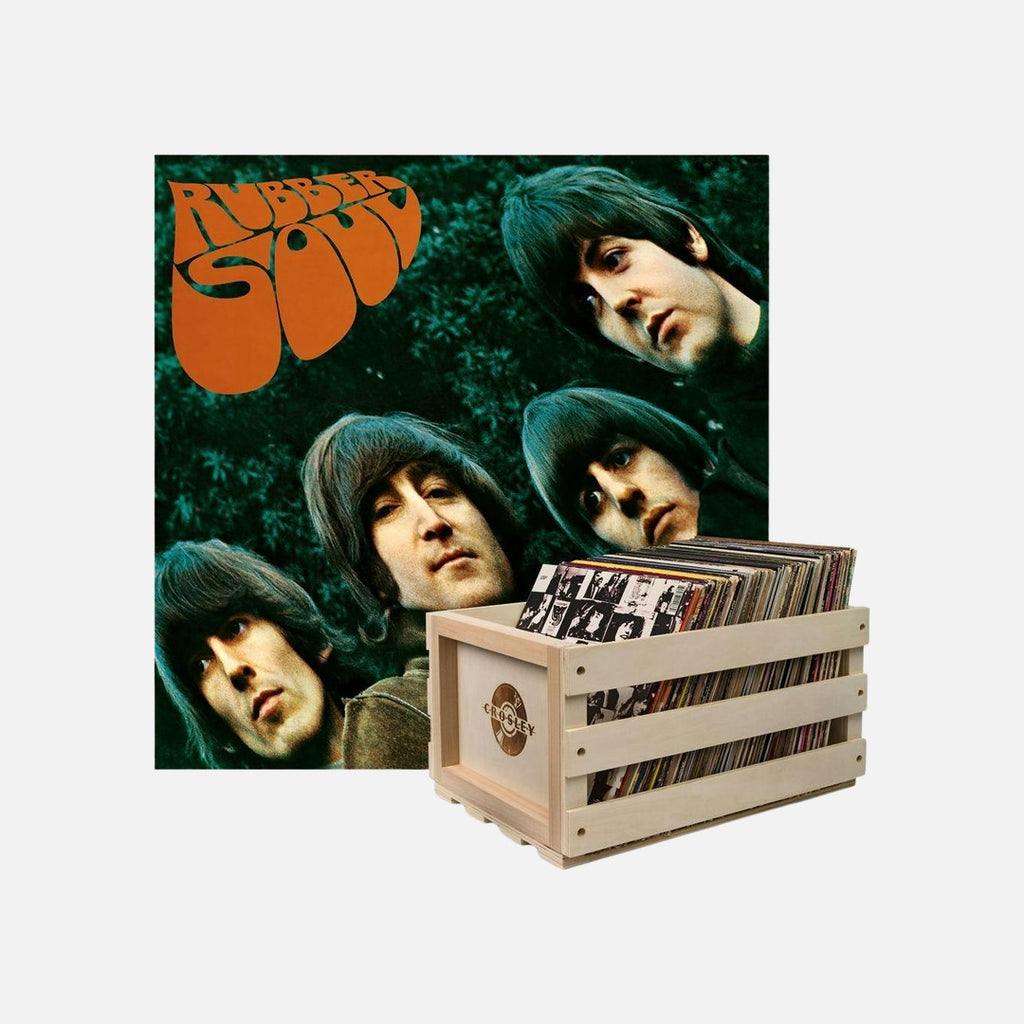 Crosley Record Storage Crate & The Beatles Rubber Soul - Vinyl Album Bundle