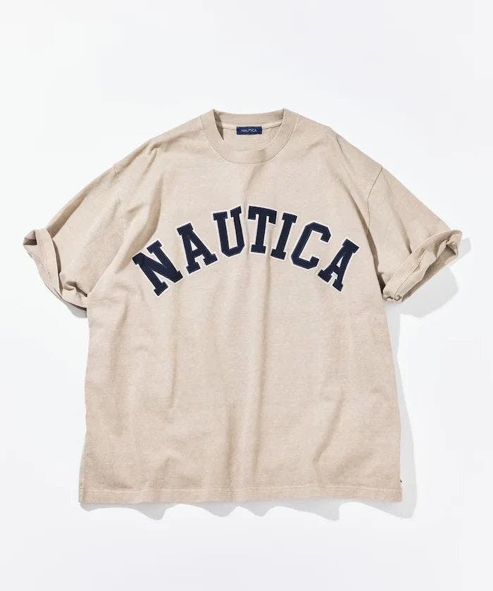 Nautica Japan Arch Logo Pigment Dyed Tee in Beige