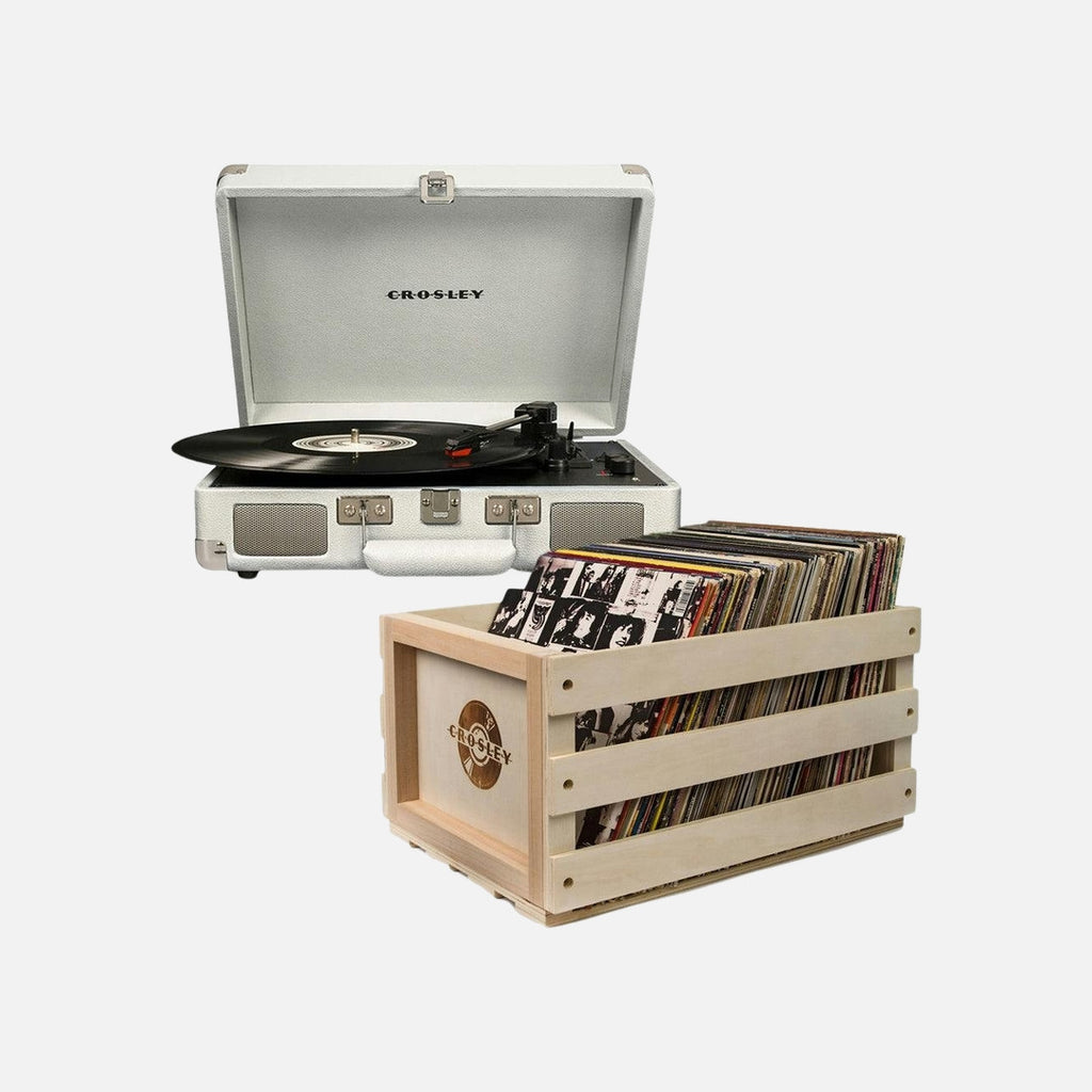 Crosley Cruiser Bluetooth Portable Turntable - White Sands + Bundled Crosley Record Storage Crate