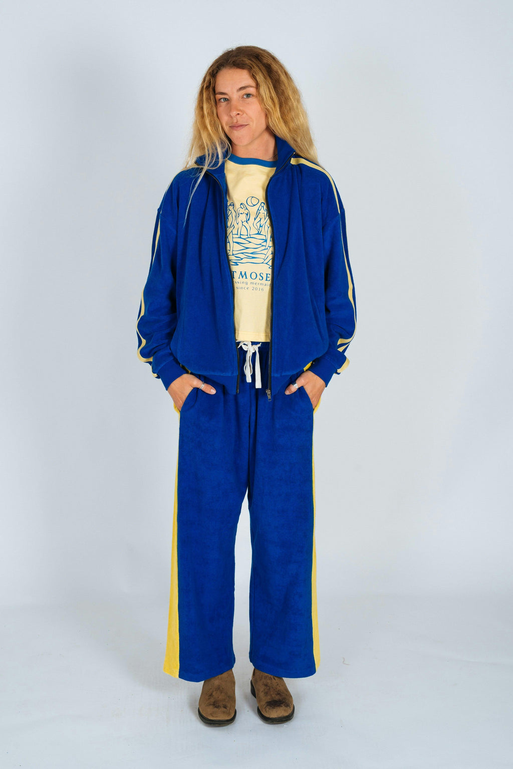 Après Surf Panel Pant in Blue & Yellow