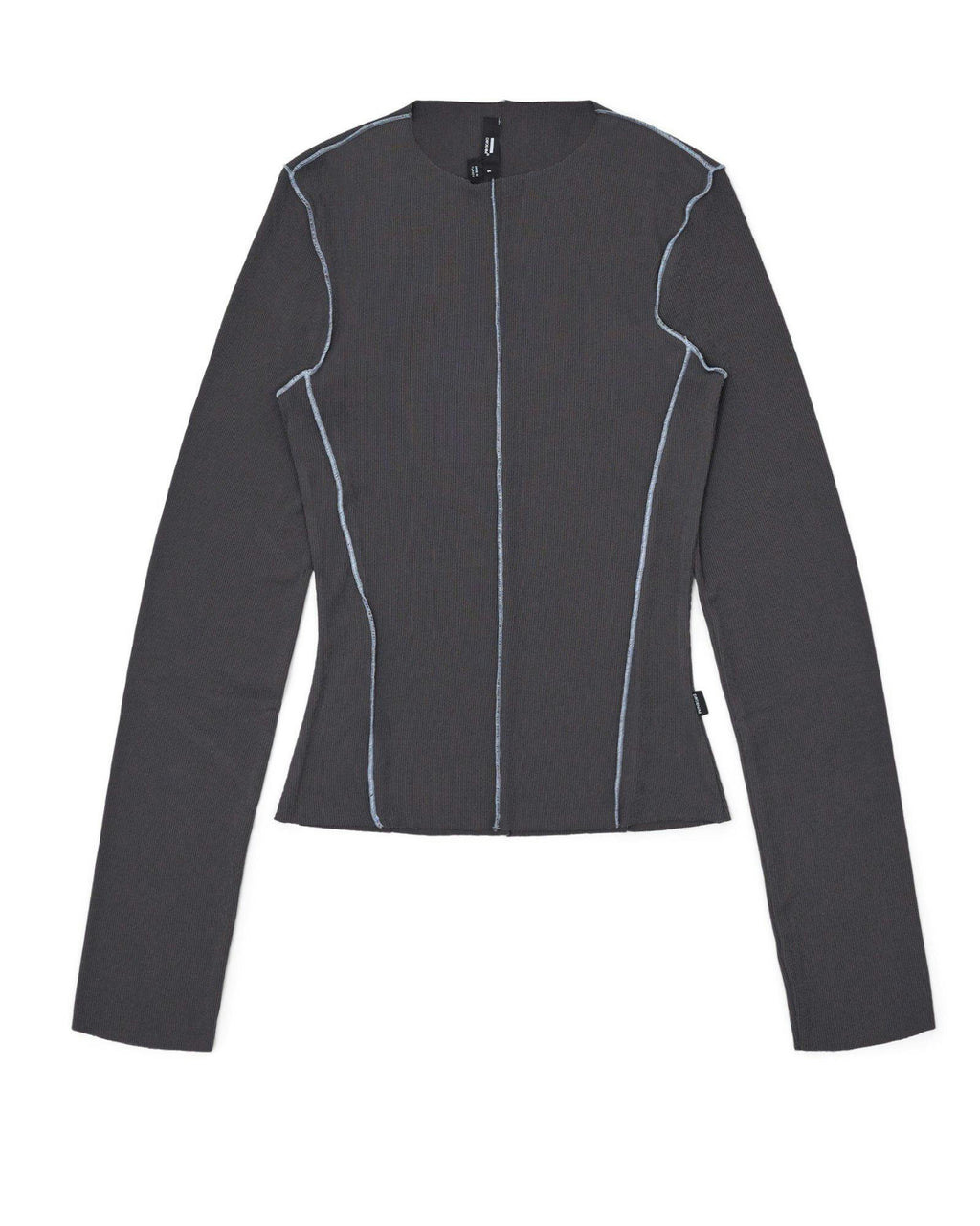 Nicola Long Sleeve Rib Top – Asphalt Contrast