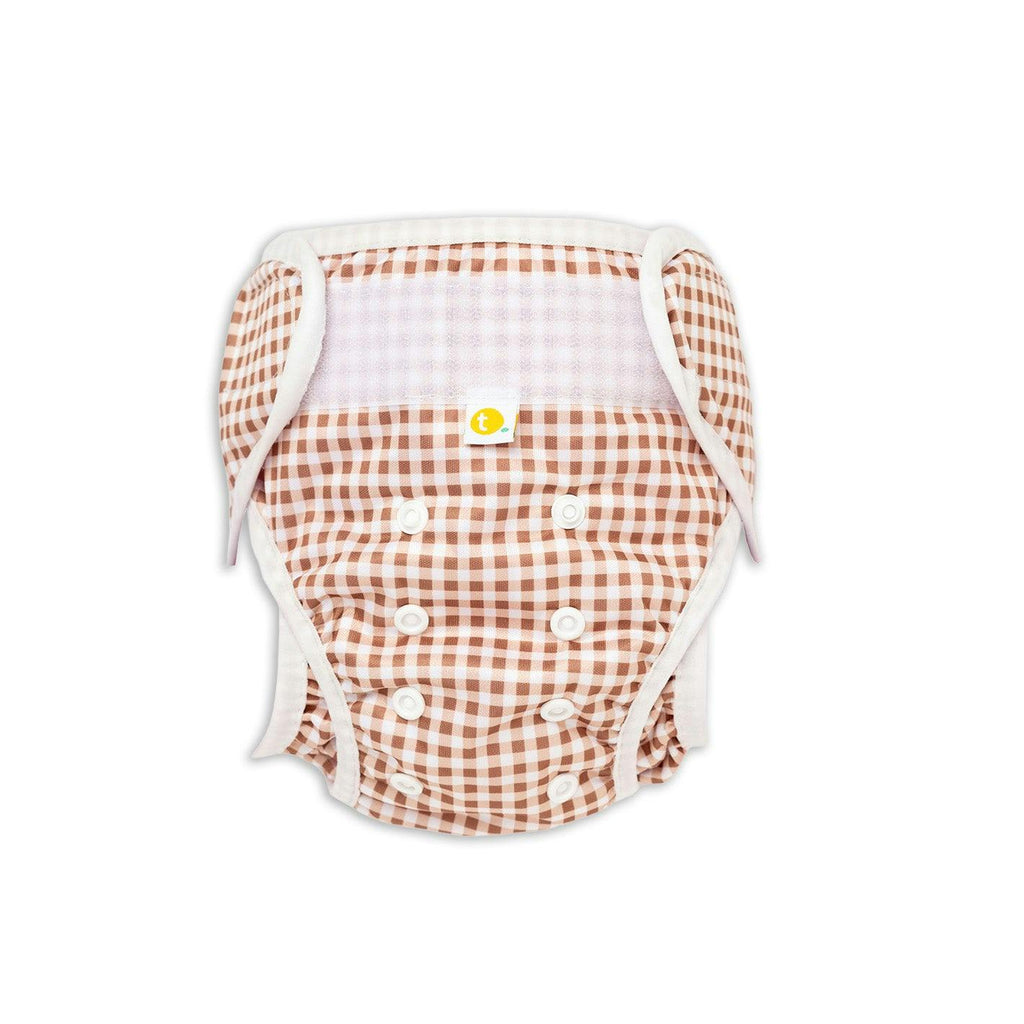 Adjustable Reusable Swim Nappy and Wet Bag - Fawn Gingham Check