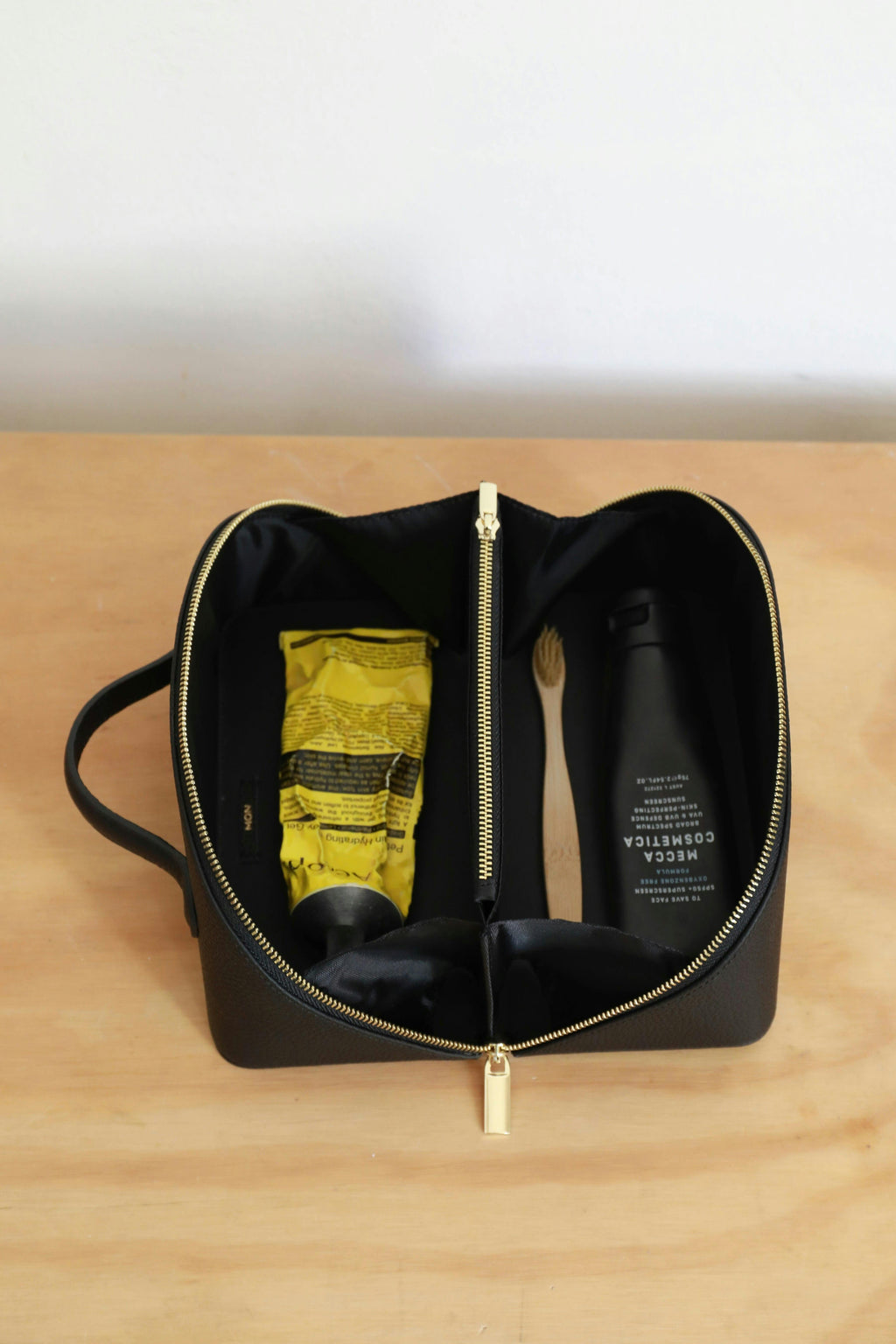 Leather Cosmetic Bag | Black Gold