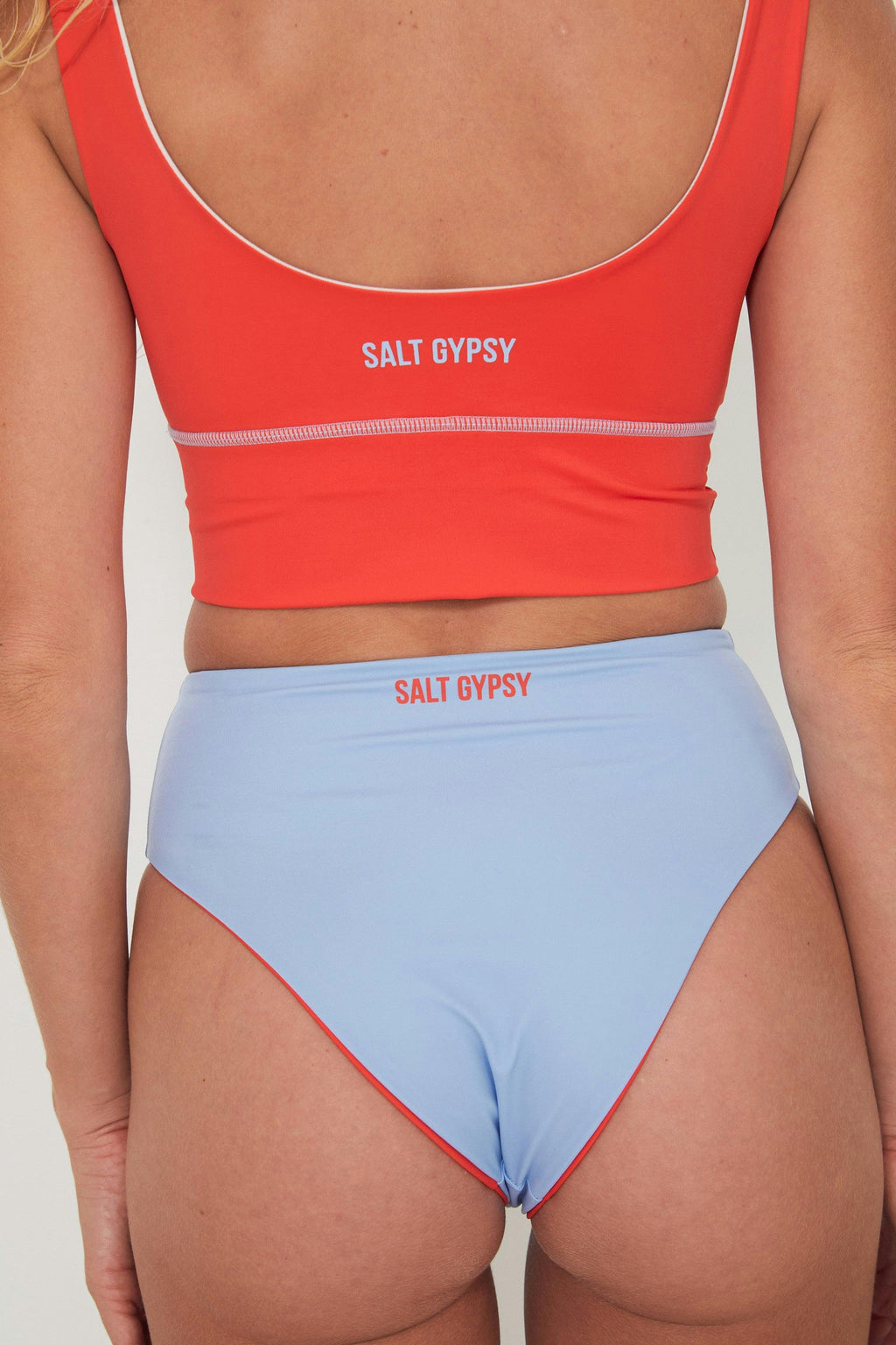 Punchy Surf Bikini Top - Chilli Red + Baby Blue