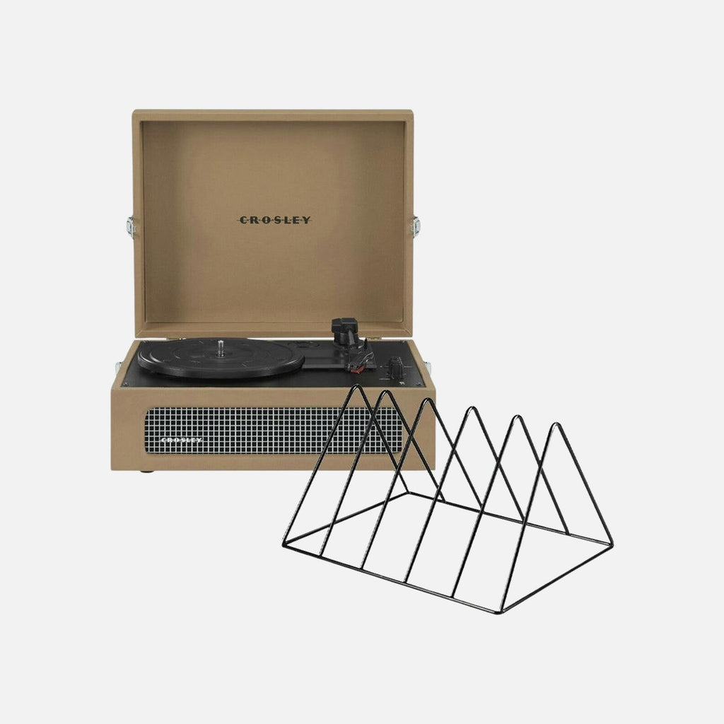 Crosley Voyager Bluetooth Portable Turntable + Gadhouse Vinyl Rack Bundle - Tan