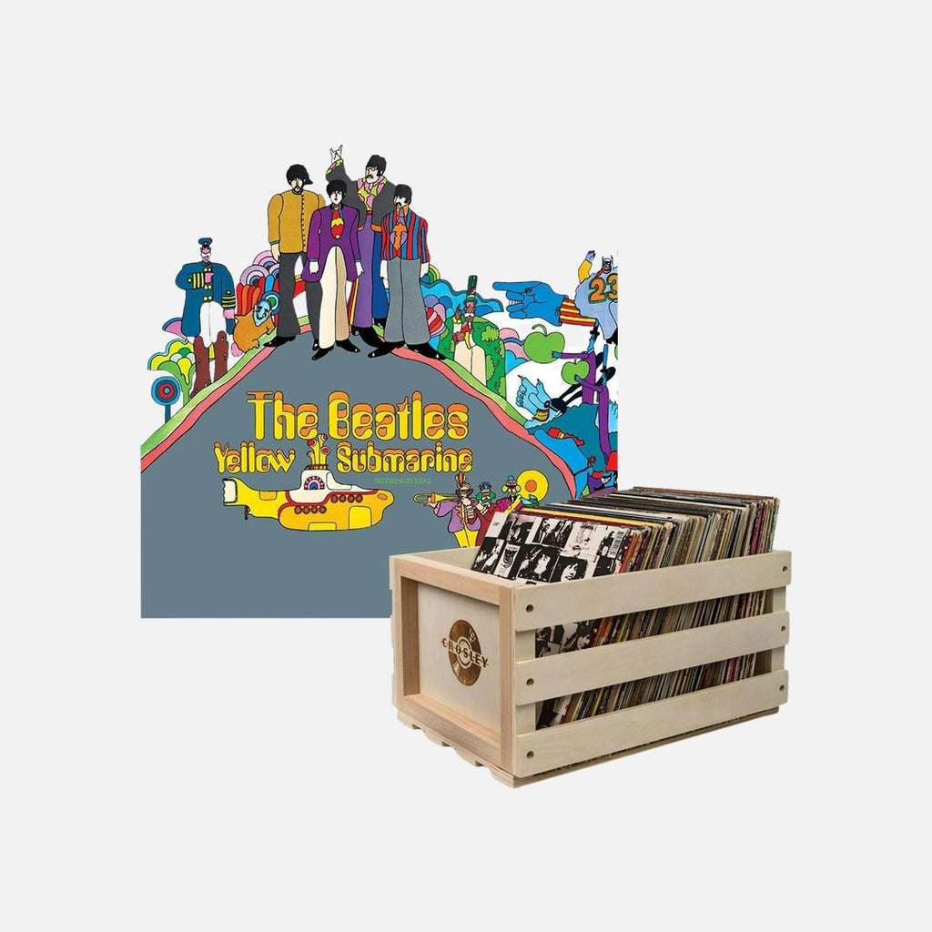 Crosley Record Storage Crate & The Beatles - Yellow Submarine - Vinyl Album Bundle