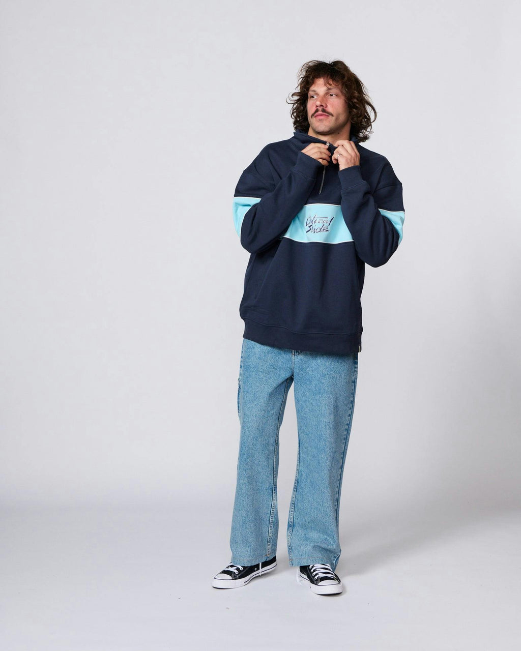 Buzzed Panel 1/4 Zip Crew - Blue