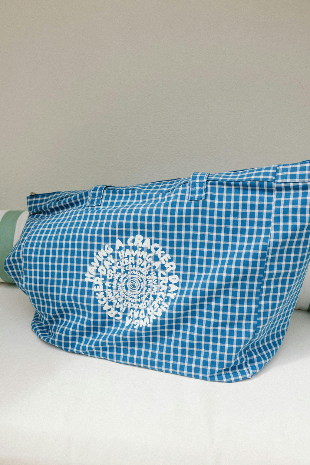 Gingham Maxi Beach Bag - Blue