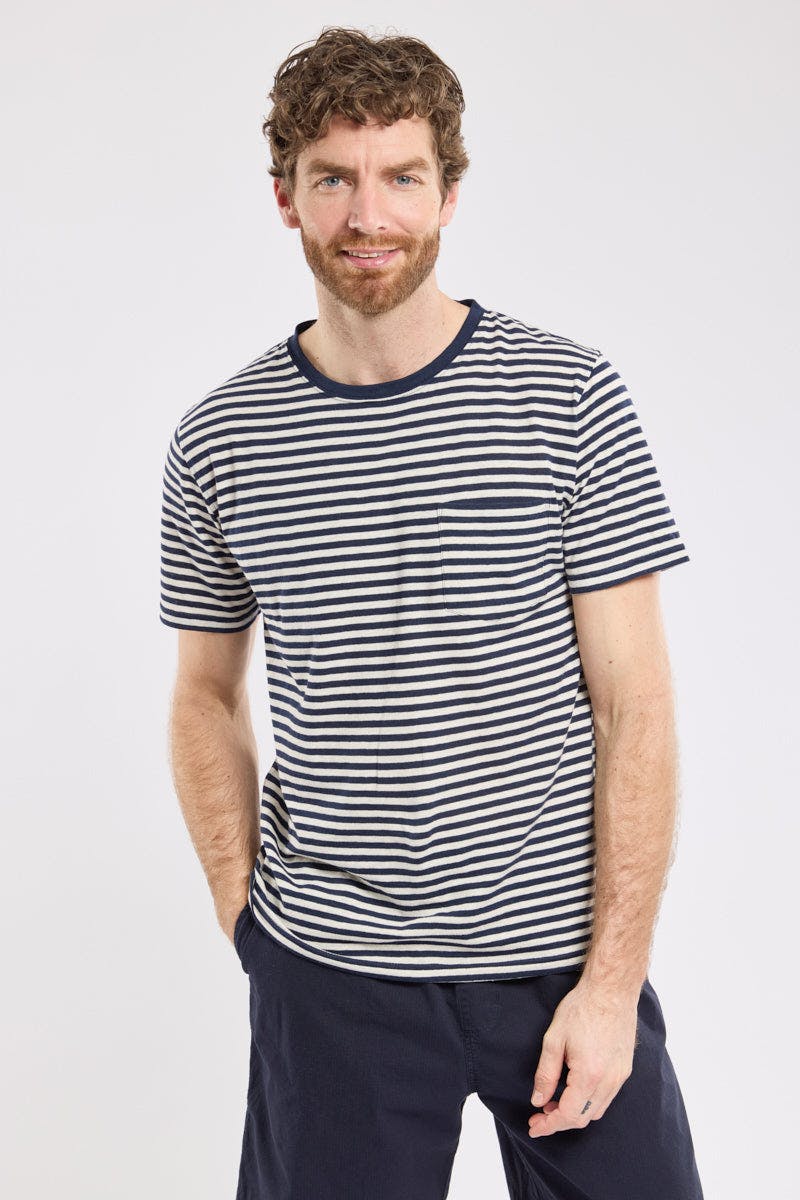 Armor Lux Heritage Striped T-Shirt in Marine Deep & Nature