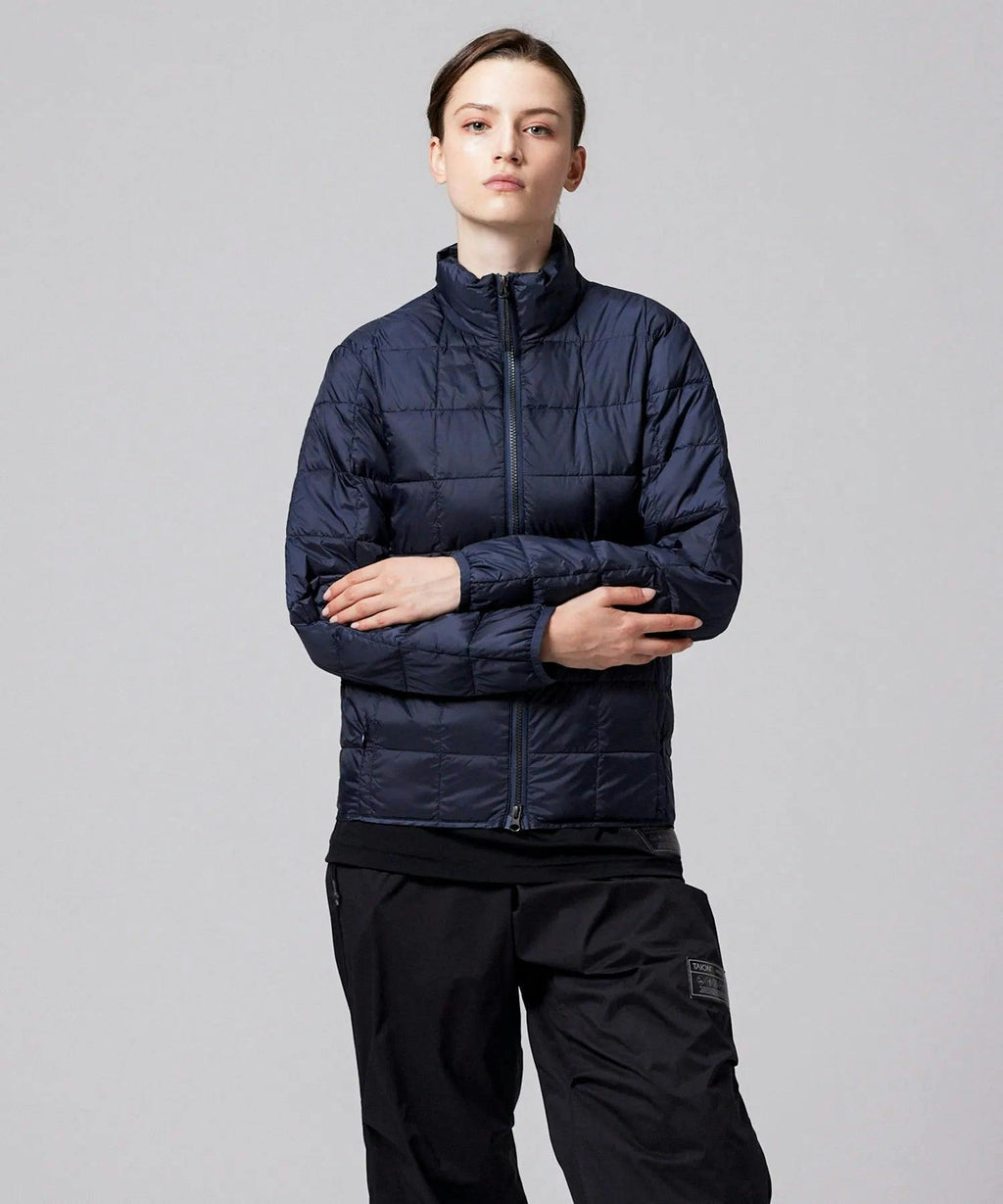TAION Unisex Basic Hi Neck W-Zip Down Jacket in Navy