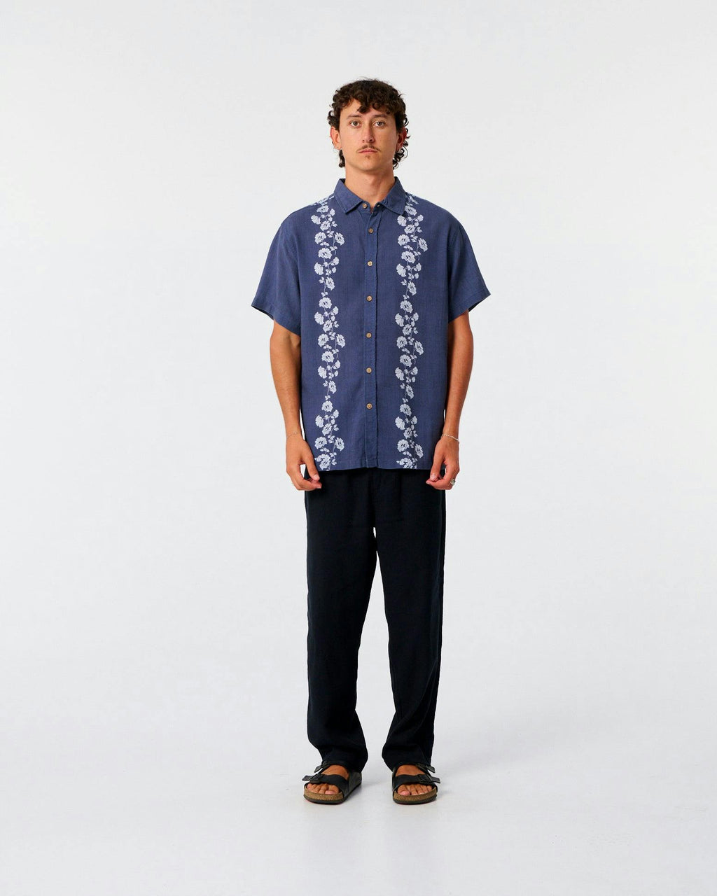 Peace Floral Shirt - Worker Blue