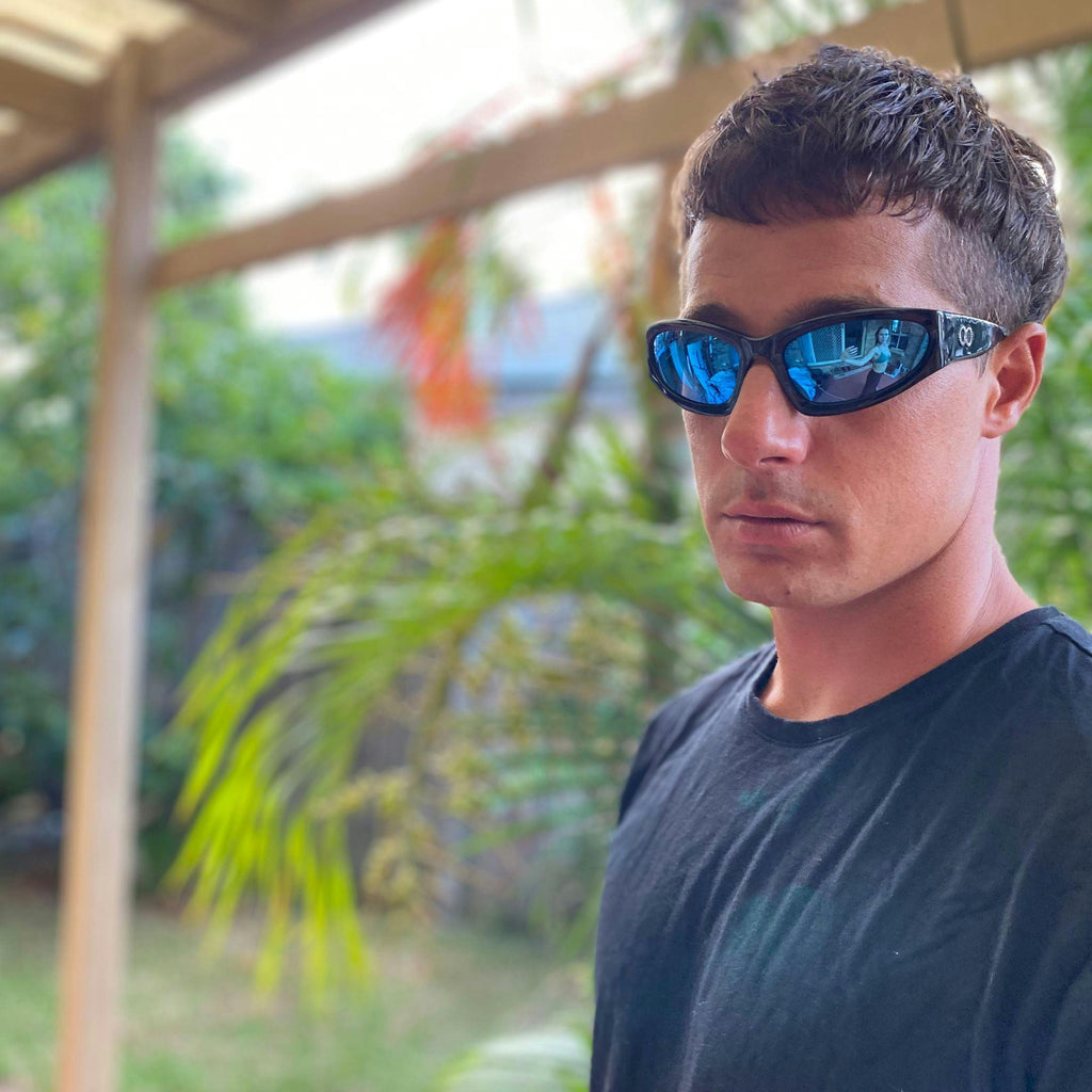 TOMB Gloss Black | Grey Polarised Blue Chrome Mirrored Bio Lens