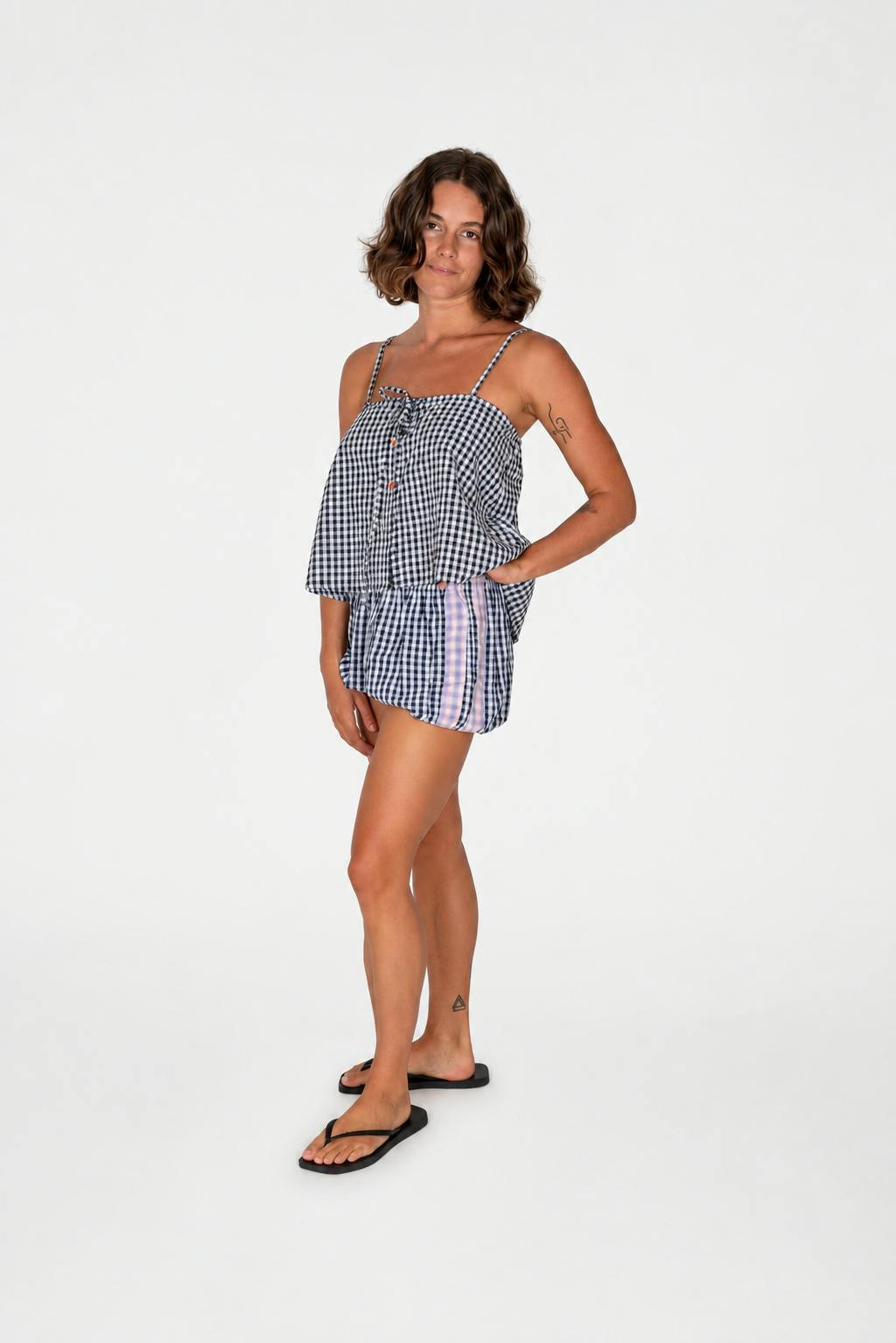 Aura Button Cami Top in Black Gingham