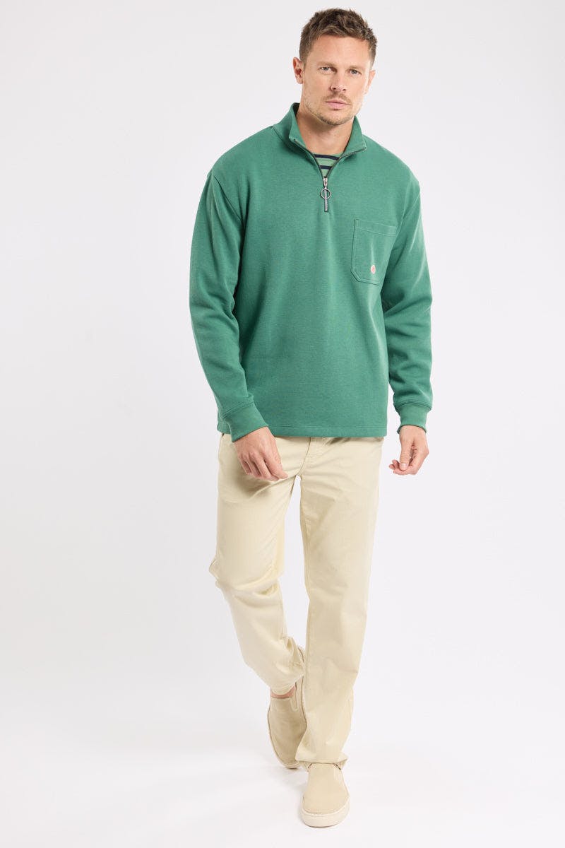 Armor Lux Heritage Cotton Quarter Zip in Dark Ivy Green