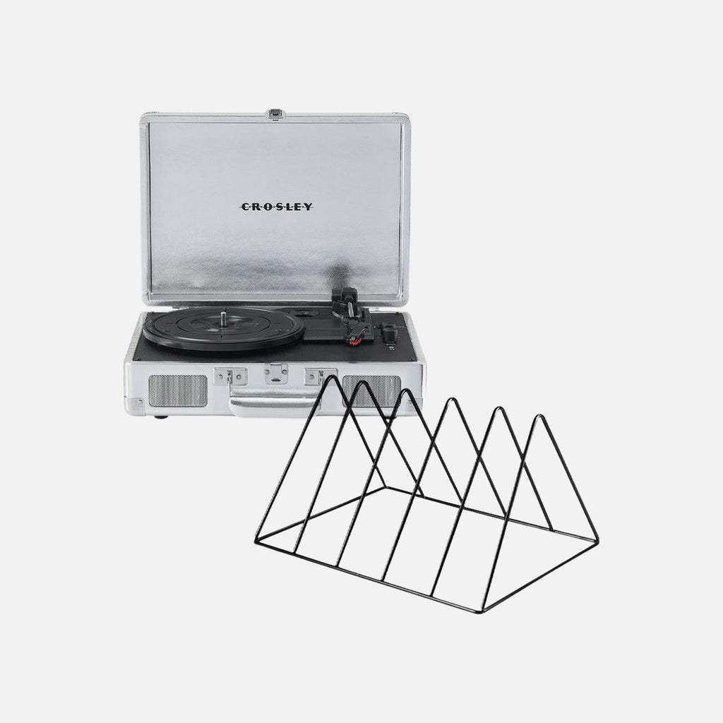 Crosley Cruiser Bluetooth Portable Turntable - Silver + Gadhouse Vinyl Rack Bundle - Black