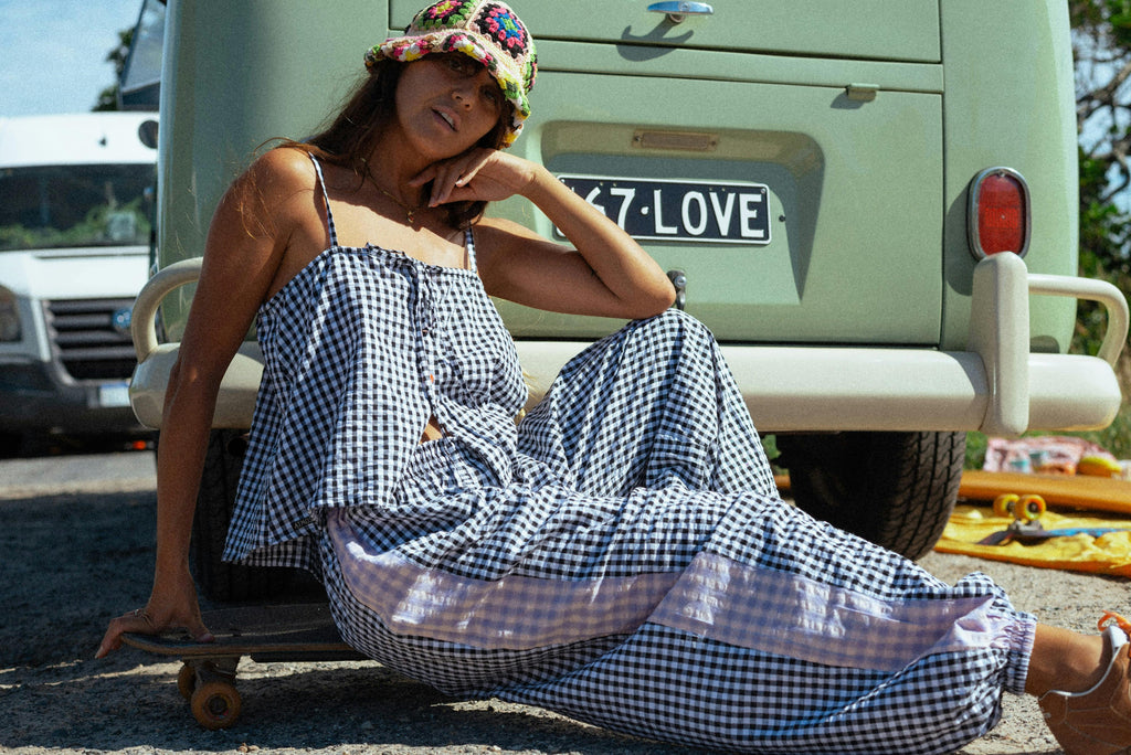 Aura Button Cami Top in Black Gingham