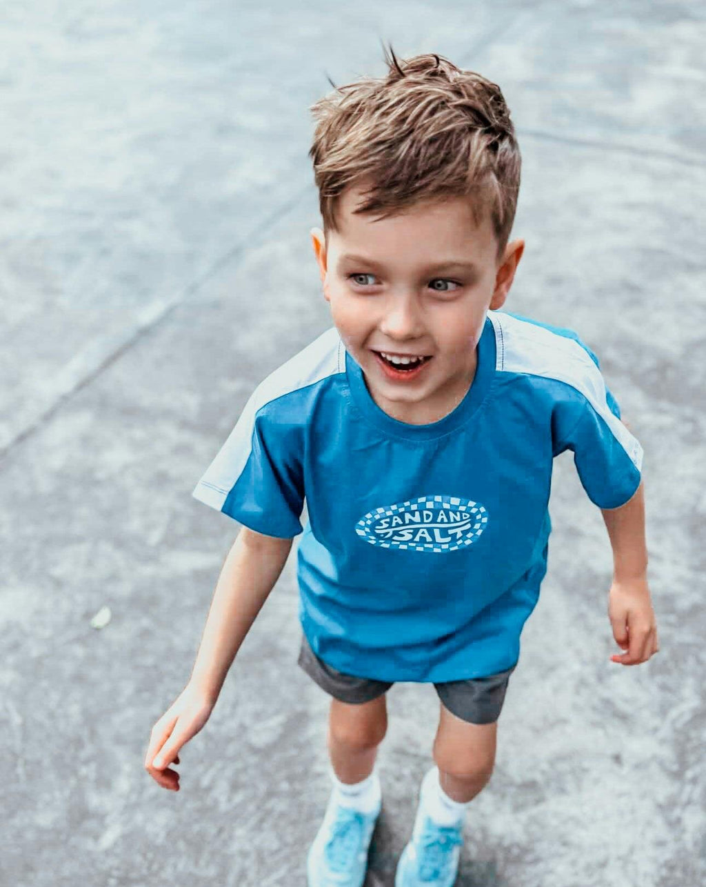 Sand + Salt Kids Blue Checker Tee