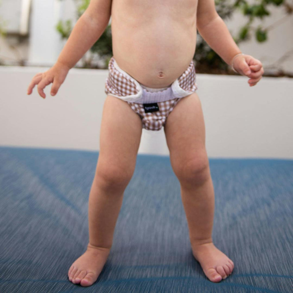 Adjustable Reusable Swim Nappy and Wet Bag - Fawn Gingham Check
