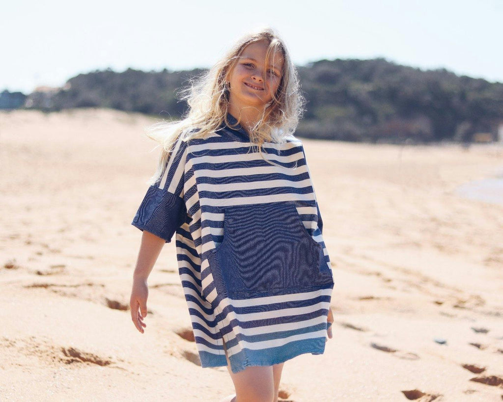 Ocean Blue Stripe Kids Poncho