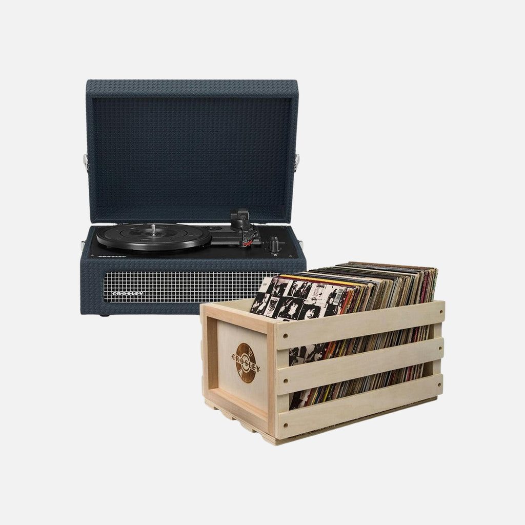 Crosley Voyager Bluetooth Portable Turntable + Bundled Record Storage Crate - Navy