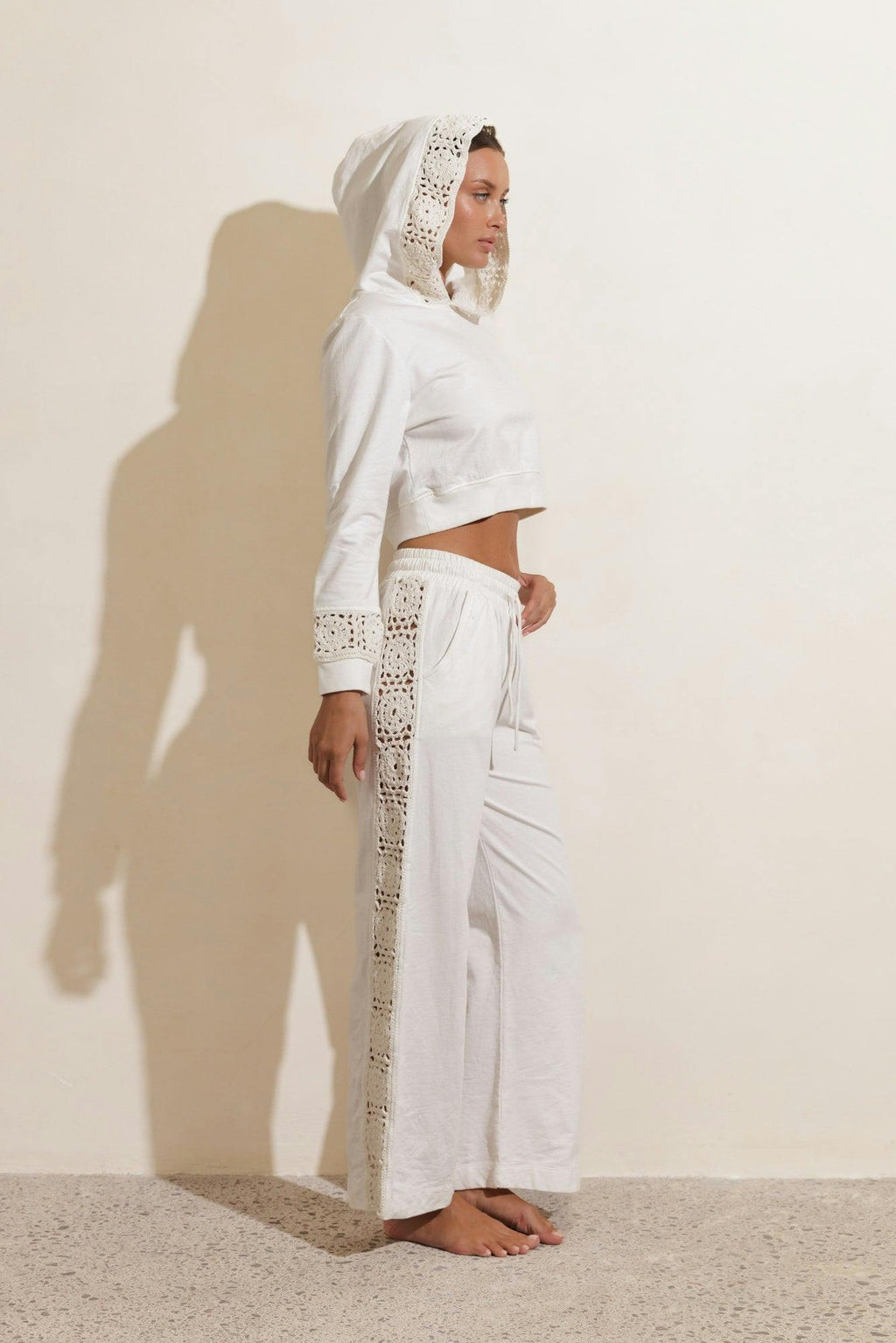 DRIFT CROCHET HOODIE TOP - CREAM