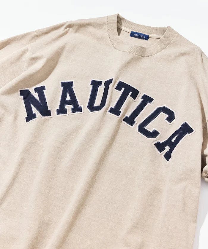 Nautica Japan Arch Logo Pigment Dyed Tee in Beige