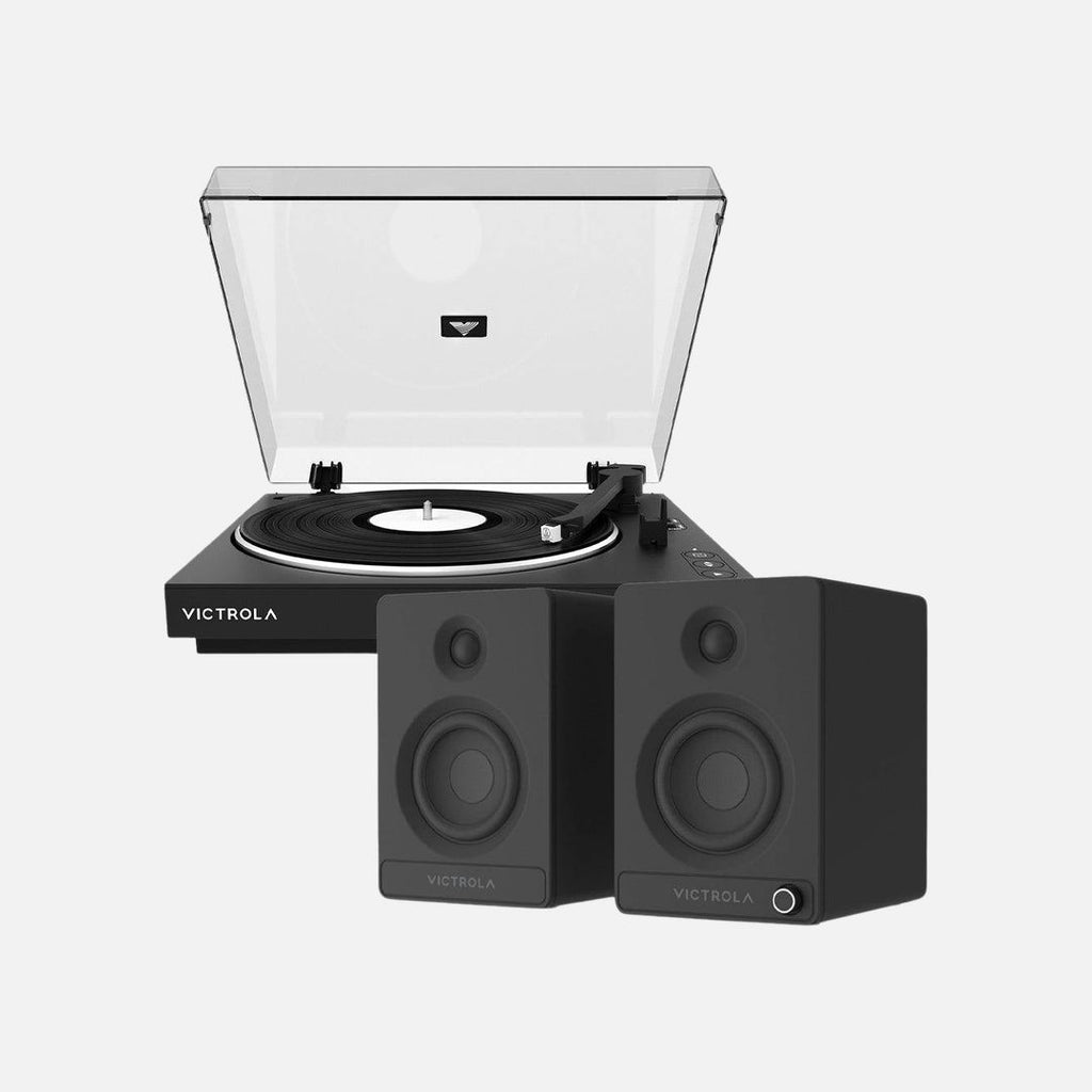 Victrola Automatic Turntable + Victrola Tempo Bookshelf Speakers Bundle - Black