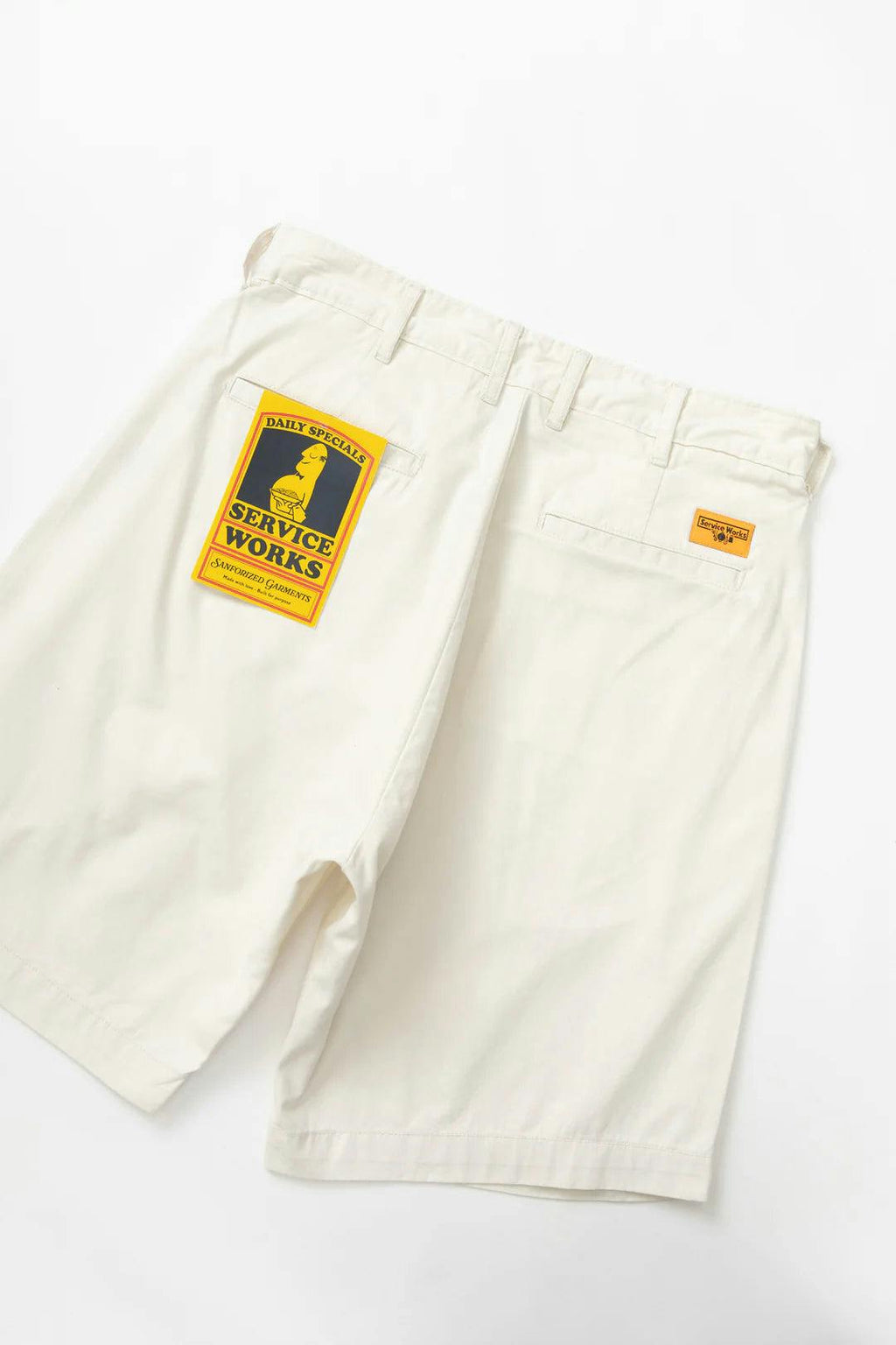 Service Works Twill Part Timer Shorts in Off White