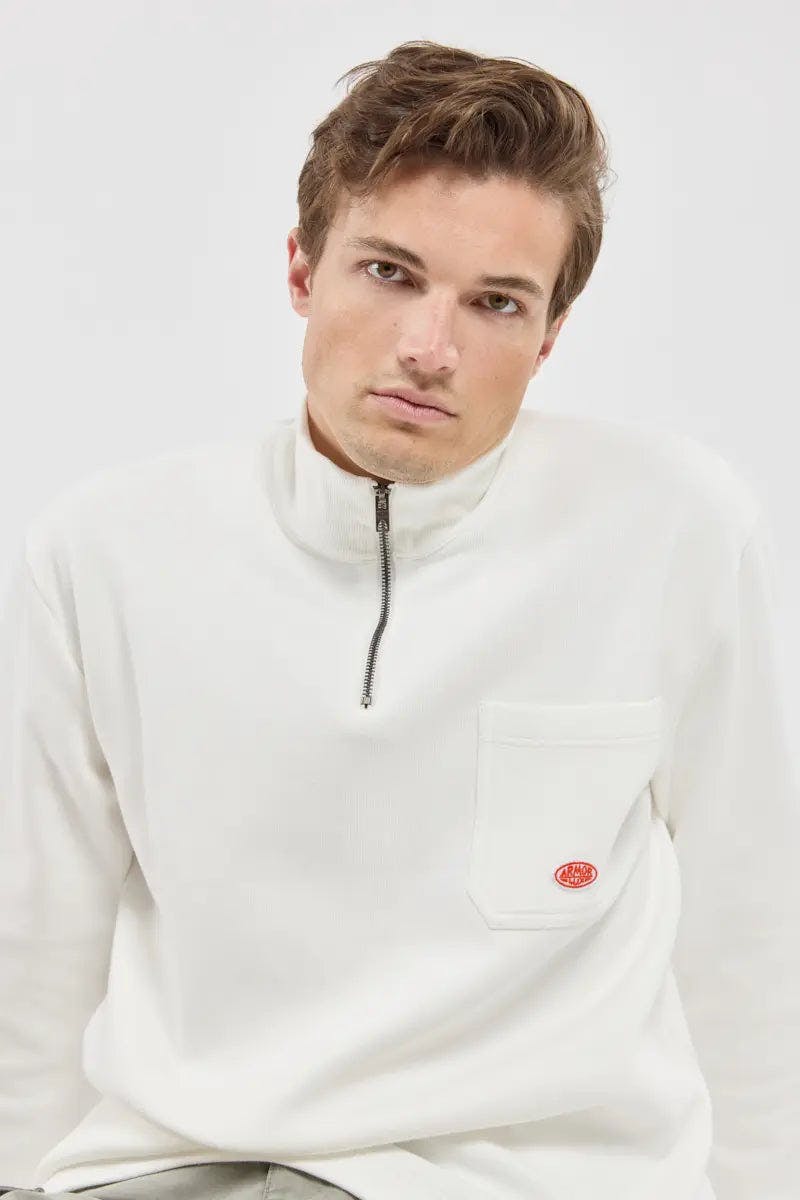 Armor Lux Heritage Cotton Quarter Zip in Milk